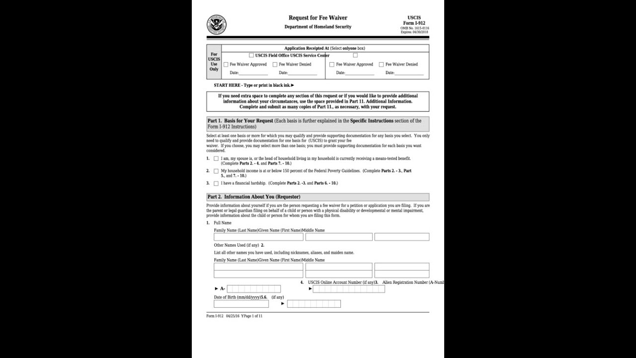 Hướng dẫn điền đơn I-912 xin miễn tiền của USCIS. I-912 Request for Fee ...