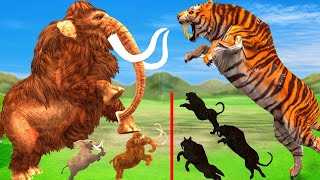 Giant Mammoth Elephant Cow Vs Giant Wild Boar Vs 5 Giant Lion Tiger Wolf Cub Saved By Woolly Mammoth