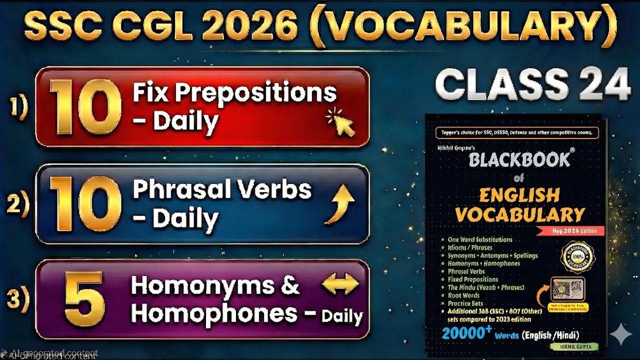 SSC CGL 2026 Vocabulary | Class 24 DAILY Fixed Prepositions Phrasal Verbs Homonyms black Book vocab