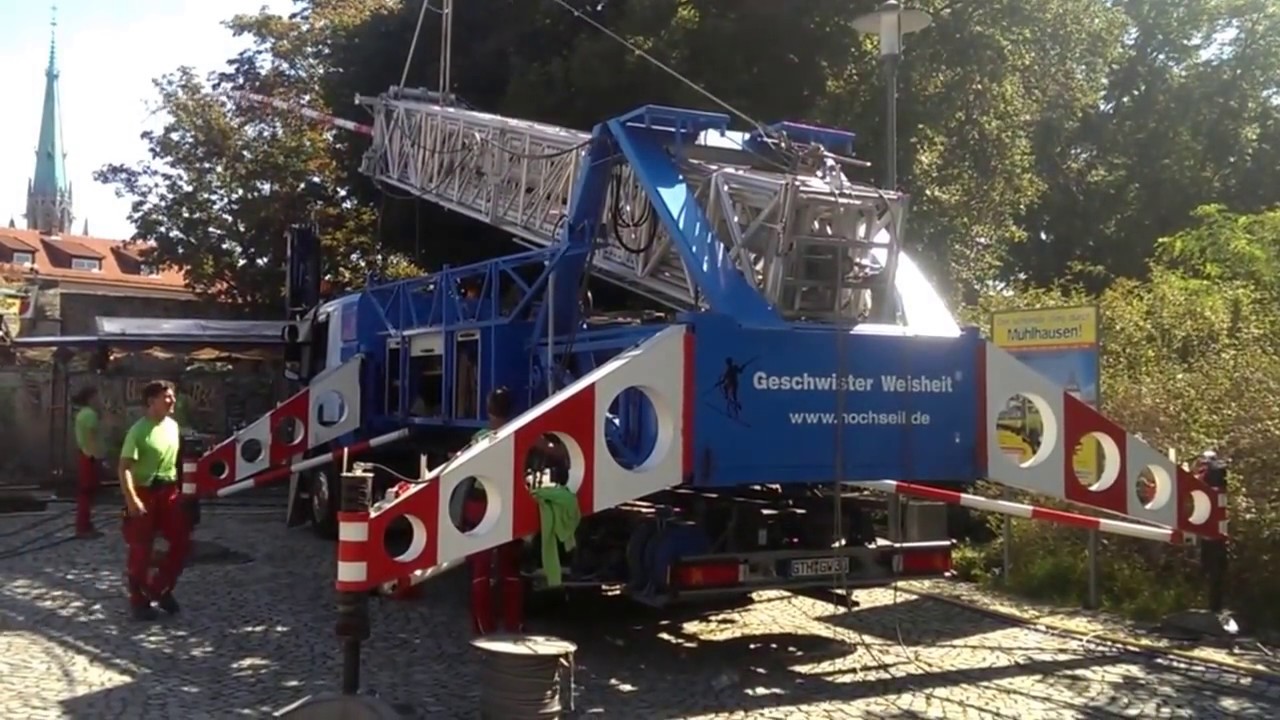 Hochseiltruppe Geschwister Weisheit - Der Aufbau auf dem Blobach in Mühlhausen 2017