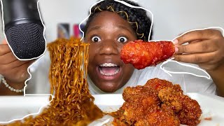 Black Bean Spicy Noodles + Korean Spicy Fried Chicken Mukbang ~Eating show