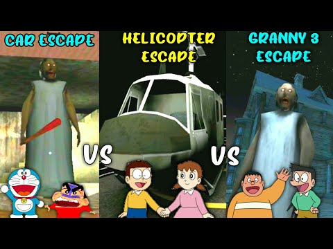 Granny Car Escape vs Granny Chapter 2 Helicopter Escape vs Granny 3 Escape with Doraemon and friends