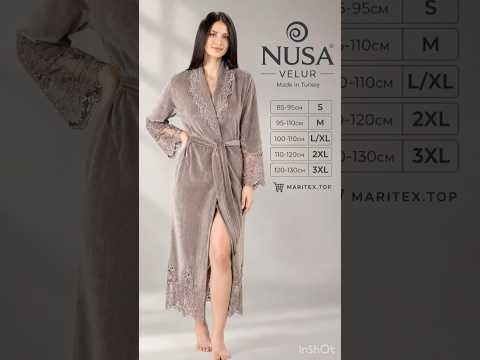 Женский халат с кружевом. S, M, L/XL, 2XL, 3XL Теплый халат 50% бамбук, 50% хлопок. Фабричная Турция. Бежевий, видео 1
