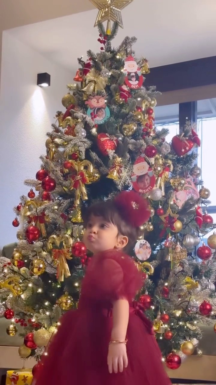 Bipasha Basu \u0026 Karan Singh Grover’s daughter Devi’s CUTE video in front of Christmas tree? #shorts