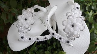 Costurando trama   Chinelo bordado com renda francesa