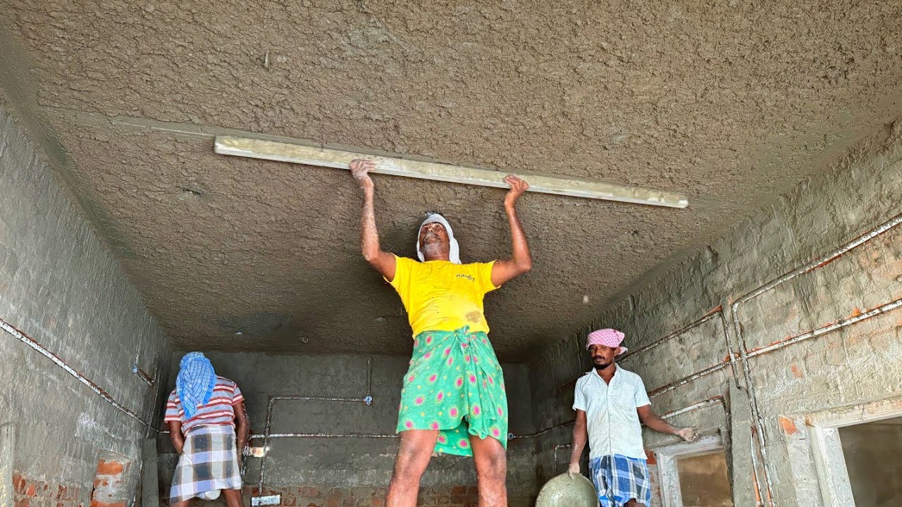 Ceiling Plastering Techiques_1BHk house Living Hall Roof Ceiling Perfect Plastering with Cement