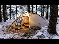 Winter Hot Tent Camping In Snow And Freezing Temperatures