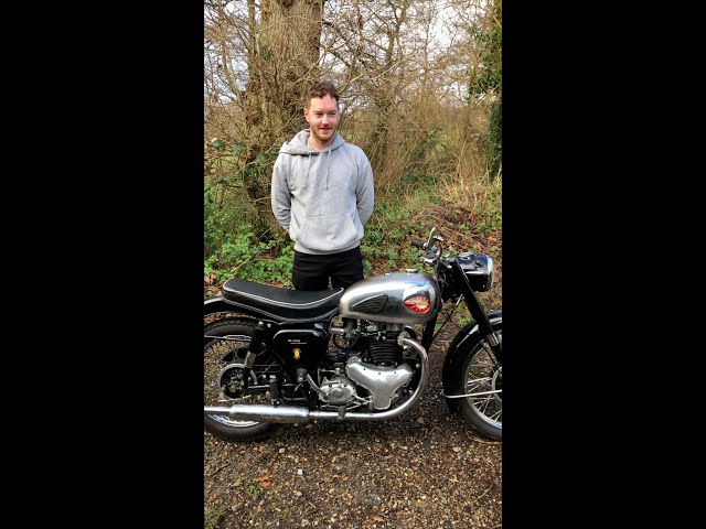 Tom picks up his finished 1959 BSA A10 Golden Flash from the workshop class=