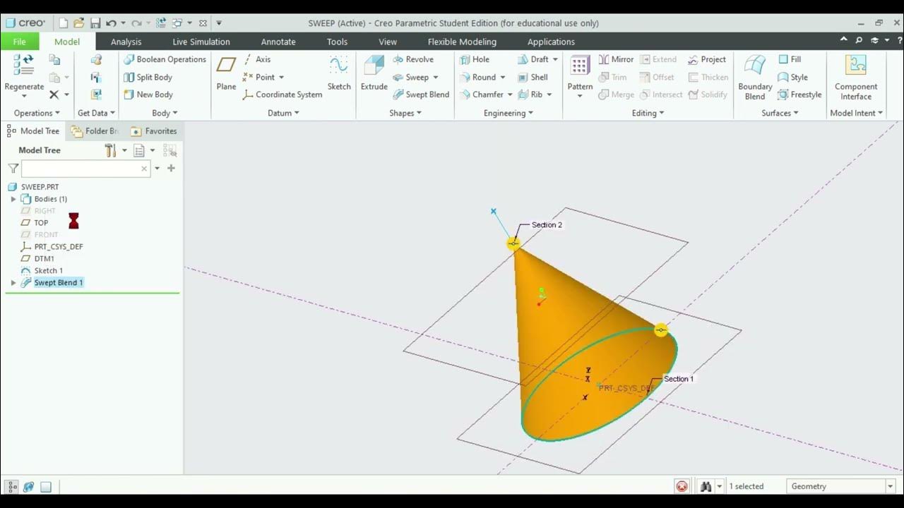 1. CREO Parametric Making a Cone Using Swept Blend YouTube