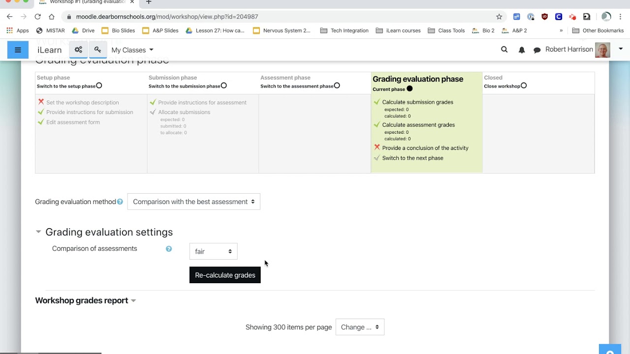 The Grading evaluation phase in a Moodle Workshop