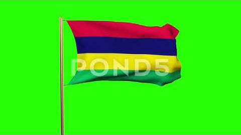 Mauritius Flag Waving In The Wind. Green Screen, Alpha Matte. Loopable Animation