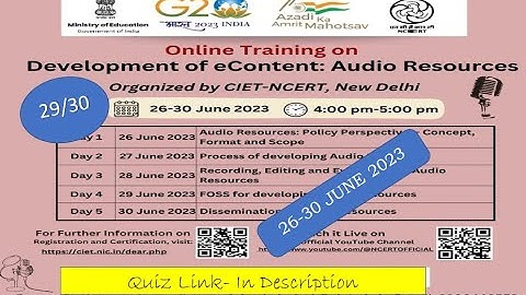 Post Session Quiz Answer | Online Training on “Development of eContent: Audio Resources” | CIET