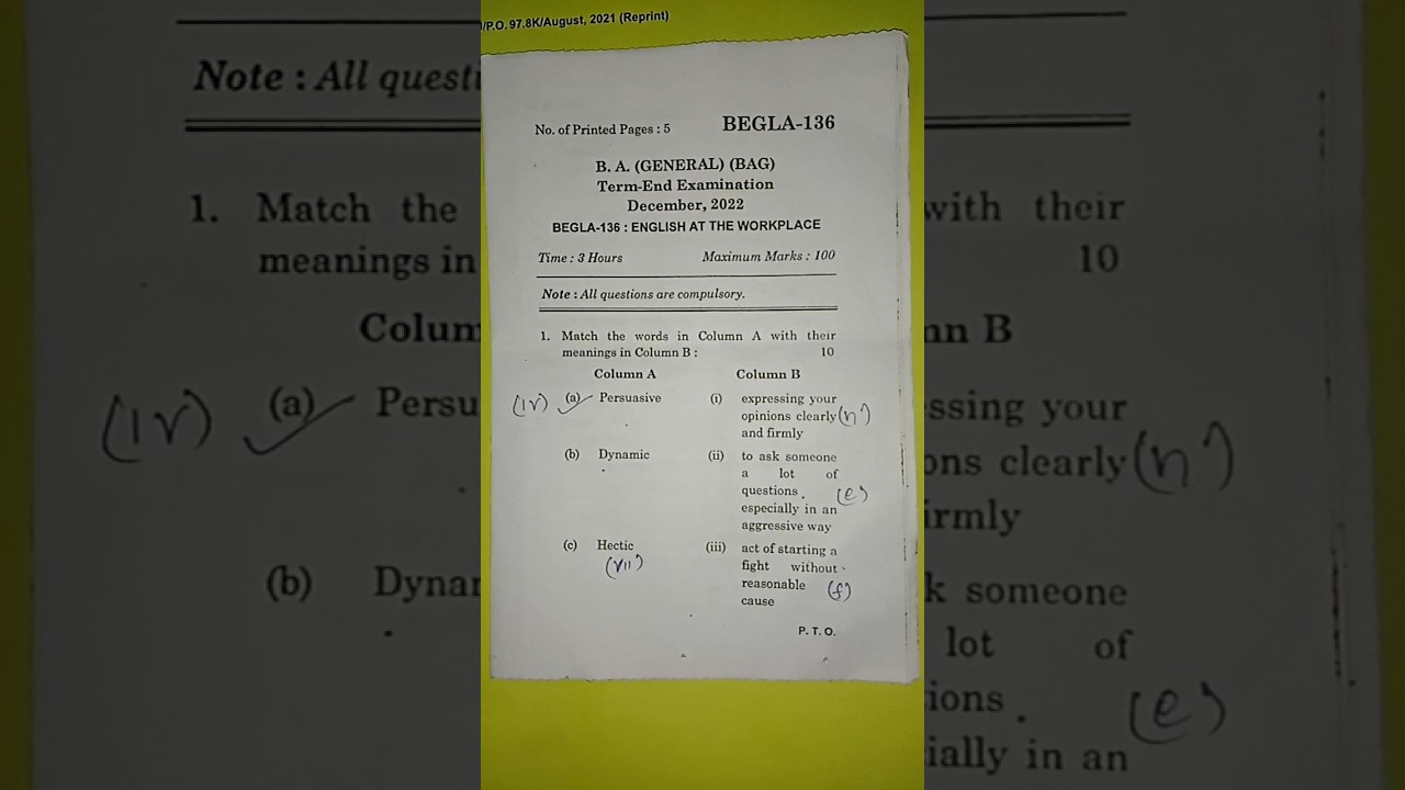 BEGLA 136 ENGLISH AT THE WORKPLACE DECEMBER 2022 QUESTION PAPER IGNOU EXAMINATION