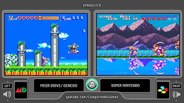 Sparkster (Sega Genesis vs Snes) Side by Side Comparison