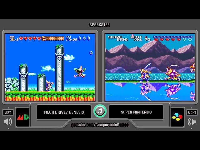 Sparkster (Sega Genesis vs Snes) Side by Side Comparison