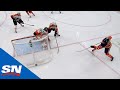 Connor McDavid Banks Puck In Off Anthony Stolarz From Below Goal Line