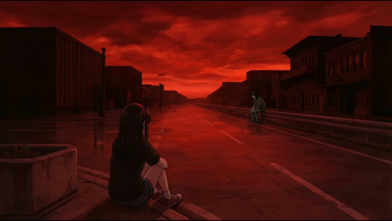 1 Hour Wind & Ambient Sounds | Lonely Red Night City Atmosphere