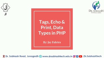 #PHP #Datatypes #LooselyType DWPD : Tags, Echo, Print, Data type in PHP Lecture 3 By Jay Fuletra