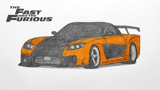 How to draw a MAZDA RX-7 VEILSIDE FORTUNE 1997 / drawing Han's car from Fast and Furious 3