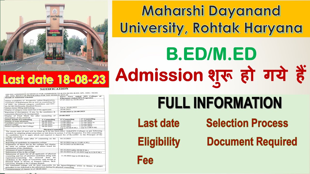 B.ed Admission 2023 Haryana B.ed Admission B.ed admission in haryana MDU B.ed admission B