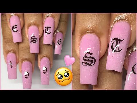 Old English Letter Nails Fast Easy Step By Step Acrylic Nails Tutorial Diy Youtube