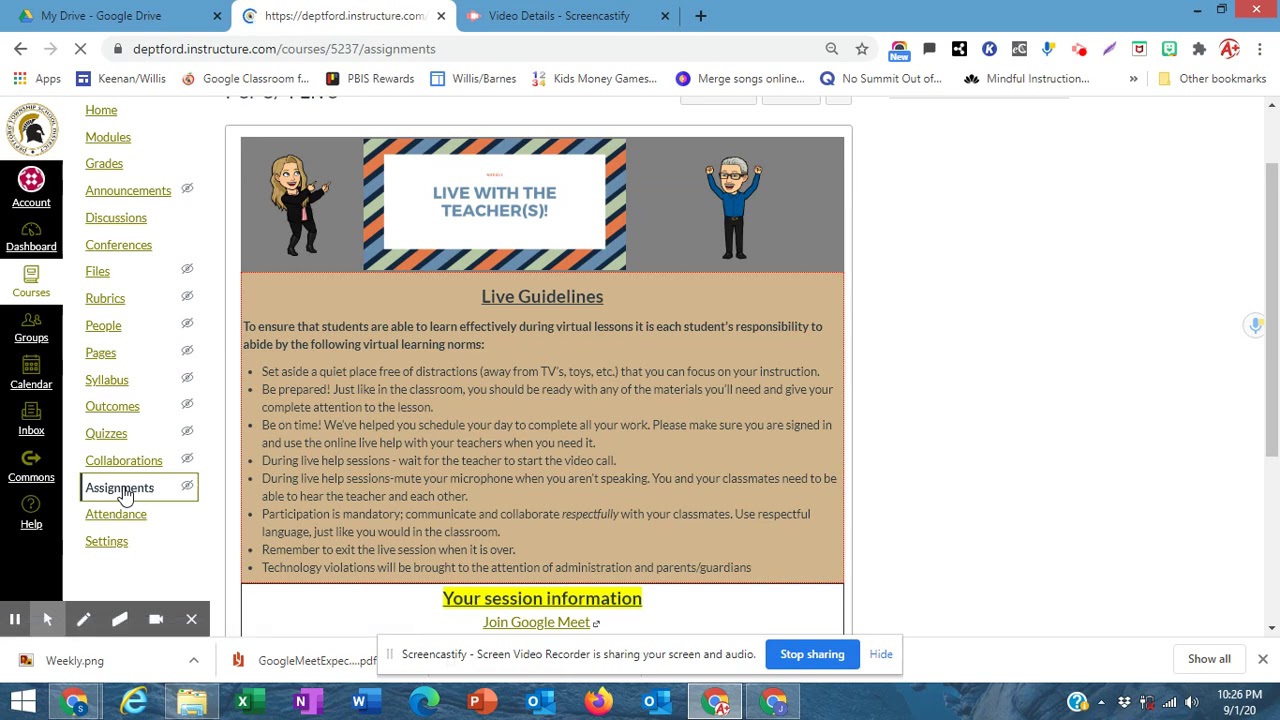 Canvas Teacher: live instruction option for Google meet part 2