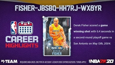 *NEW* 2K20 MYTEAM LOCKER CODE FOR A CHANCE TO GET FREE DIAMOND Derek Fisher!! NBA2K20 MyTEAM!!