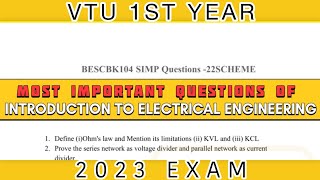 MOST IMPORTANT QUESTIONS OF INTRODUCTION TO ELECTRICAL ENGINEERING 1ST SEM & 1ST YEAR VTU 2023 EXAM