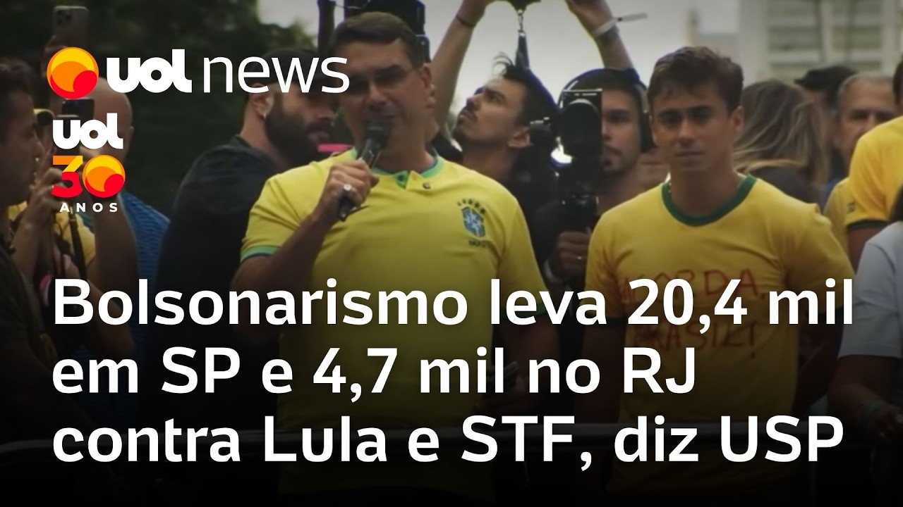 Manifestação de Flávio Bolsonaro e Nikolas reúne 20,4 mil contra Lula e STF na Av. Paulista, diz USP