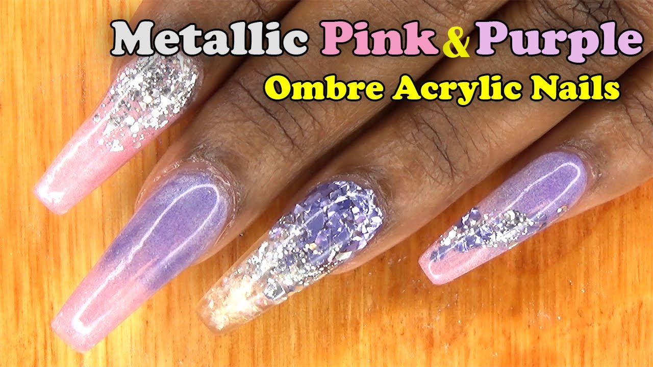 Acrylic Nails Metallic Pink and Purple Ombre Nails - Sculptured Acrylic ...