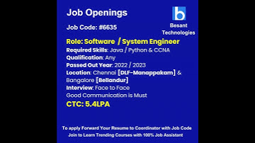 5.4 LPA job opening|Join & get placement|More info feel free to reach us #shorts #java #python #ccna