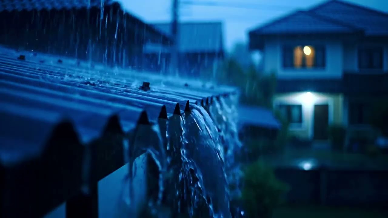 Serene Downpour on Tin Roof: Midnight Rainfall Echoing Softly in the Quiet Dark 249 HD