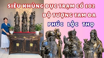 Siêu khủng bộ tượng Tam Đa Phúc Lộc Thọ gỗ Mun Lào cao 90 đục tay tinh xảo