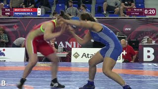 1/4 FW - 63 kg: A. BRATCHIKOVA (RUS) df. A. PAPAVASILEIO (GRE) by TF, 10-0
