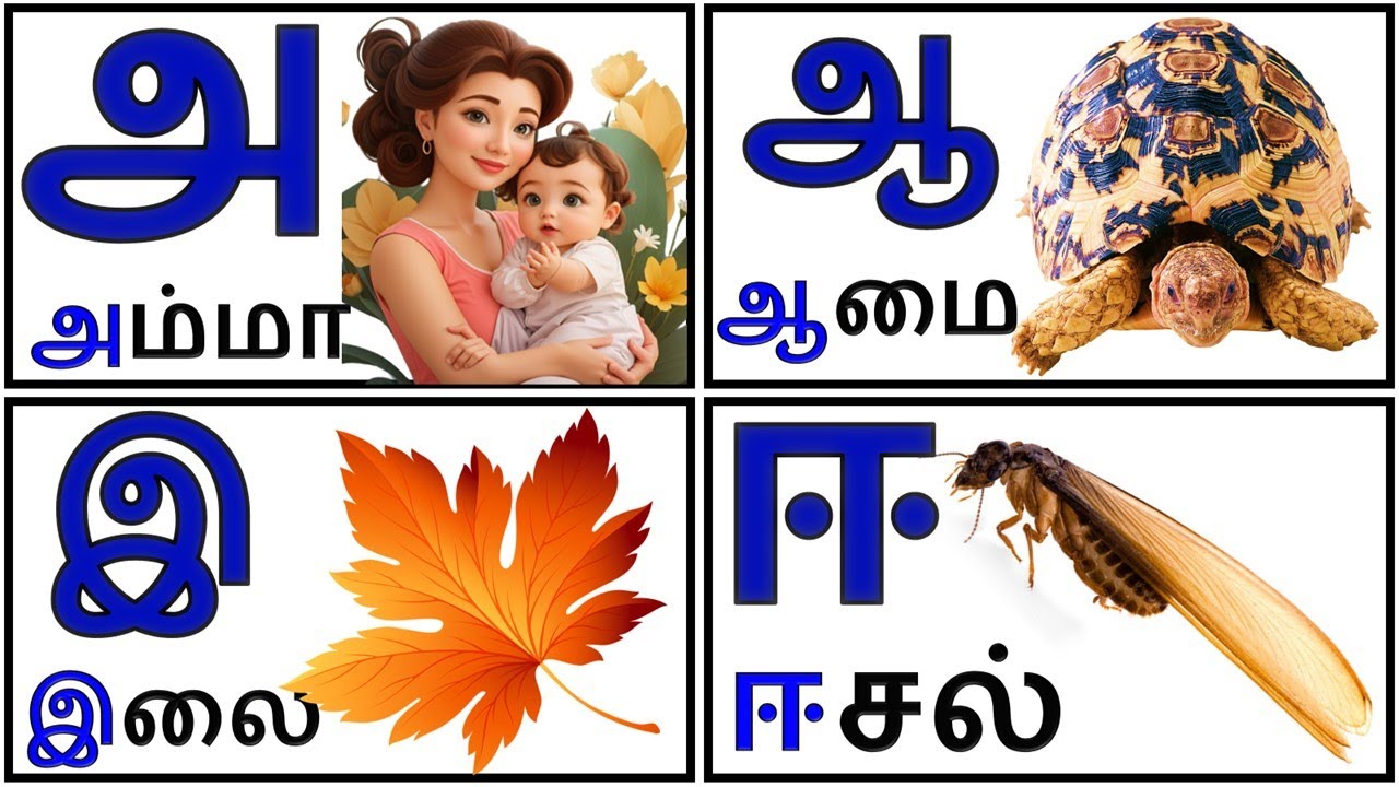 Uyir Ezhuthukal | Learn Tamil Alphabets/அ அம்மா 🤱 ஆ ஆடு 🐐 || அ ஆ இ ஈ ...
