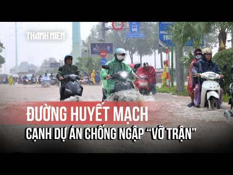 Road turns into a river next to a 600 billion VND flood control project in Hanoi