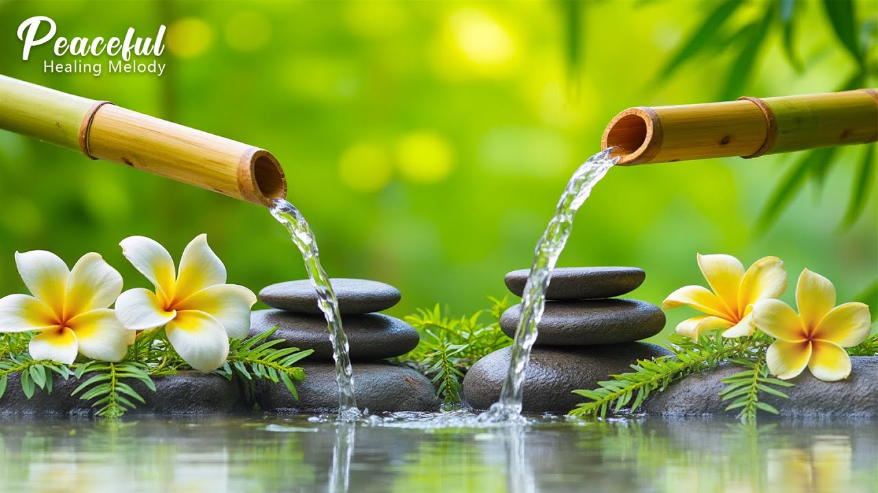 Relaxing Piano Music with Bamboo Water Sound. Soul Relaxation & Deep Sleep, Healing Meditation Music