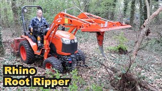 Tree stump removal with a Kubota B2261 Compact Tractor using the Rhino Root Ripper