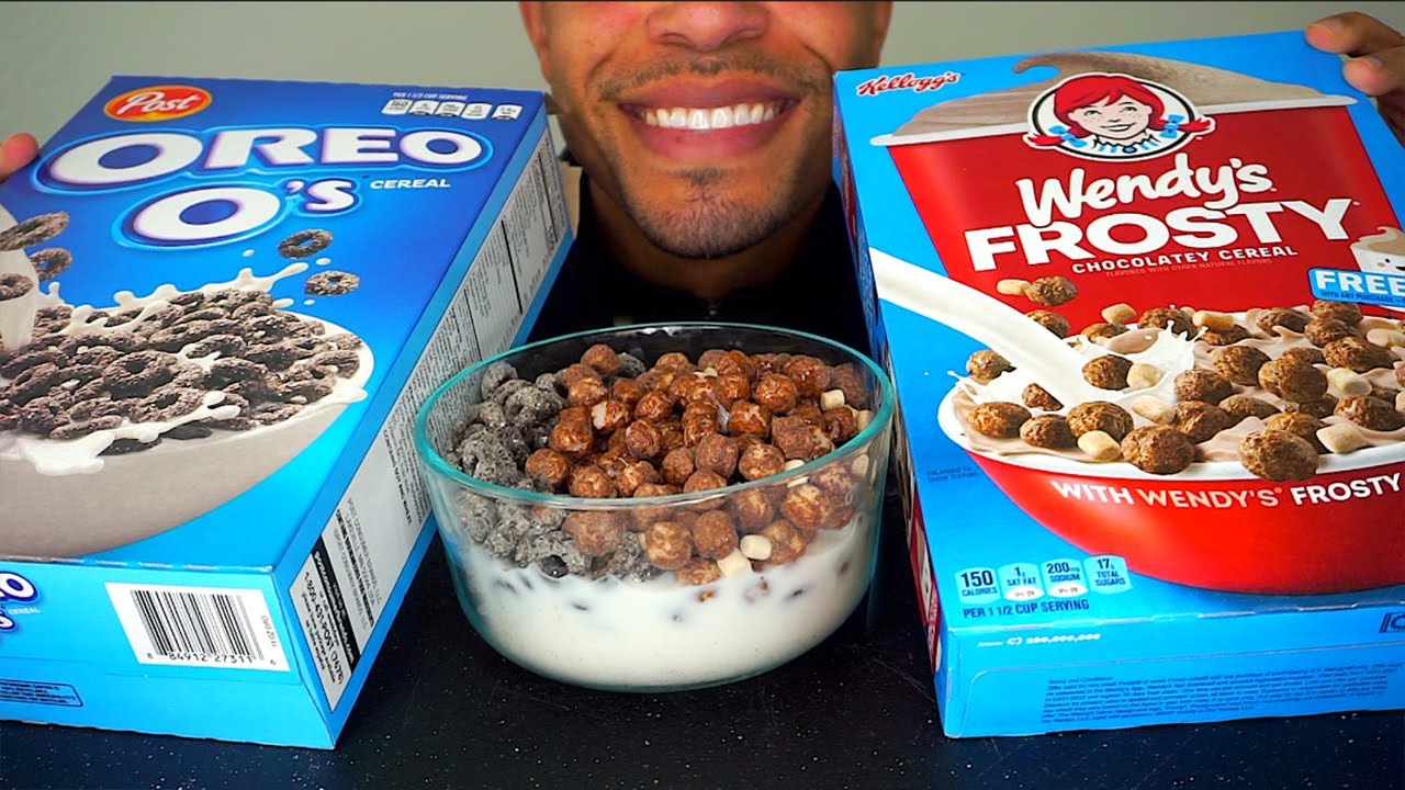 ASMR WENDY'S FROSTY CEREAL VS OREO O'S CEREAL MILK | EATING MOUTH SOUNDS NOISES NO TALKING | MUKBANG