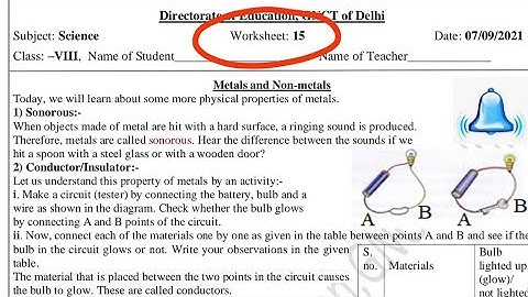 SCIENCE WORKSHEET- 15 CLASS-8 (English Medium) || 07-09-2021 ||