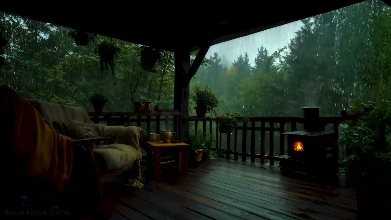 Forest Rain, Thunder & Crackling Fire | Dark Bedroom Ambience | Relax Deeply & Sleep Peacefully