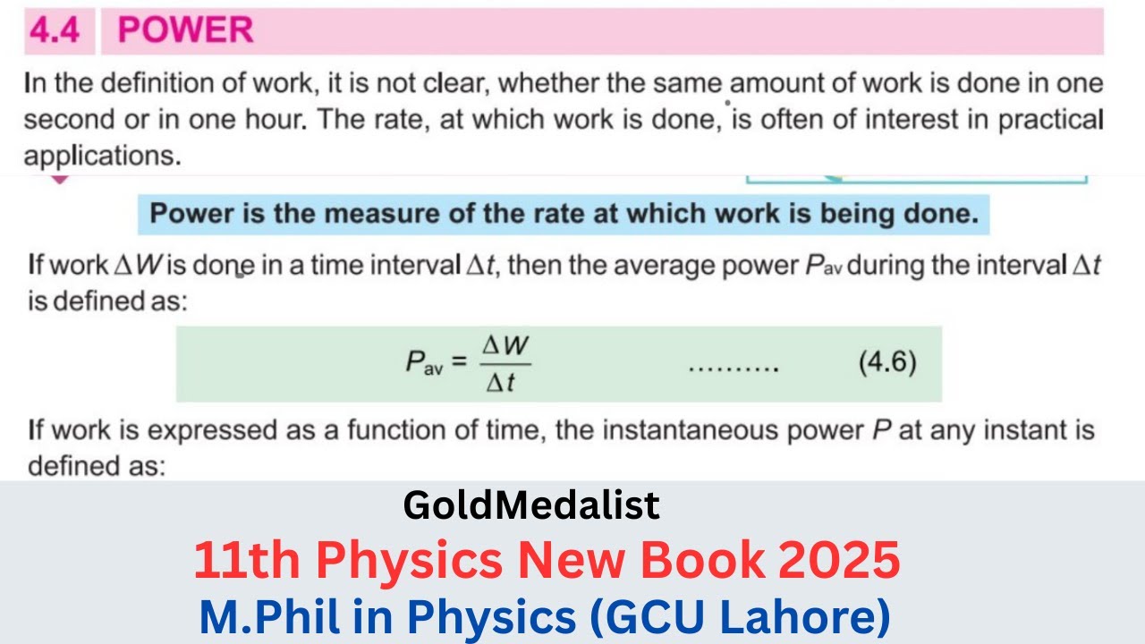 11th Class Physics New Book 2025 | Power | Chapter 4 Work Energy and ...