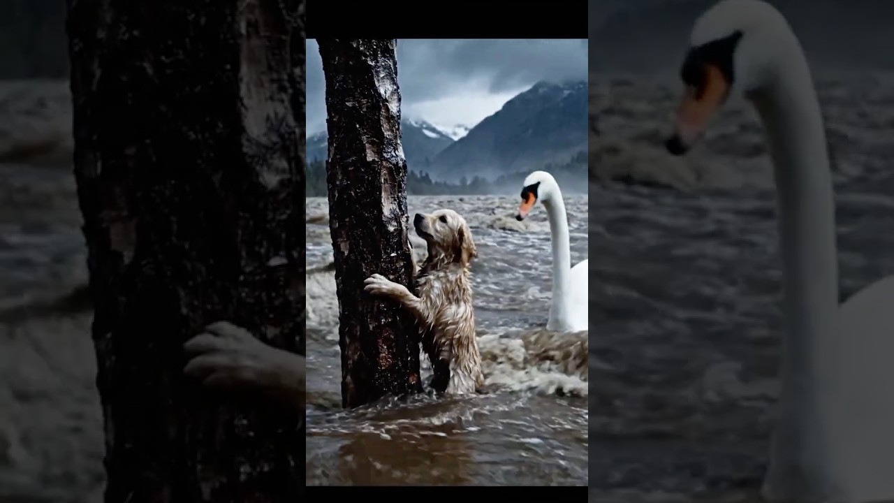 Brave Swan Saves Puppy in Dramatic Flight Through Stormy Canyon. 
