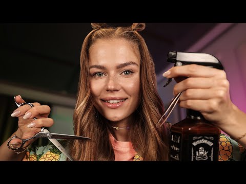 ASMR Bestie Home Visit for Haircut & Eyebrows.  Personal Attention