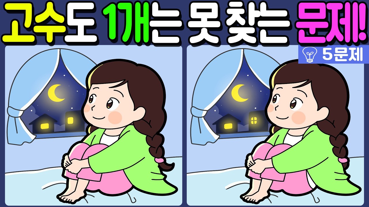 【다른그림찾기/치매예방】🔥다른그림찾기 고수도 차이점 3개 중 1개는 못 찾습니다!【 find difference / 두뇌운동/3개 찾기/5문제/#1100】