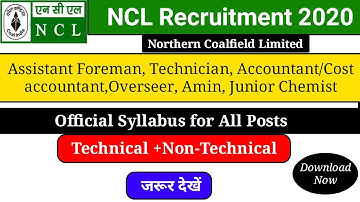 NCL Official Syllabus 2020 | NCL Syllabus for Assistant Foreman,Technician,Junior Chemist