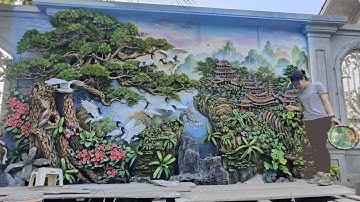Đắp Tranh Xi Măng / Tranh Phù Điêu Đắp Nổi Tùng Hạc Diên Niên