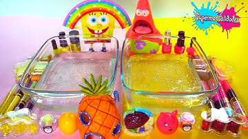 Mezclando Slime de Bob Esponja Vs Patricio estrella (rosa vs amarillo) -Supermanualidades