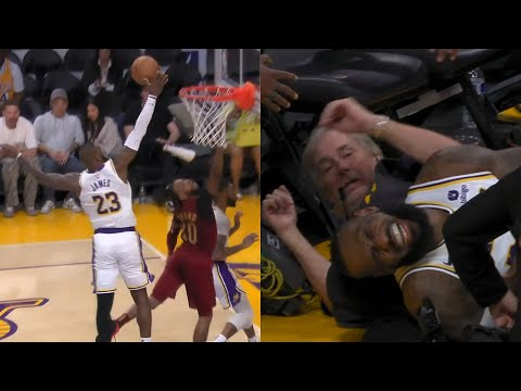 LeBron James gets hurt on cameraman after nasty chase down block vs Cavs
