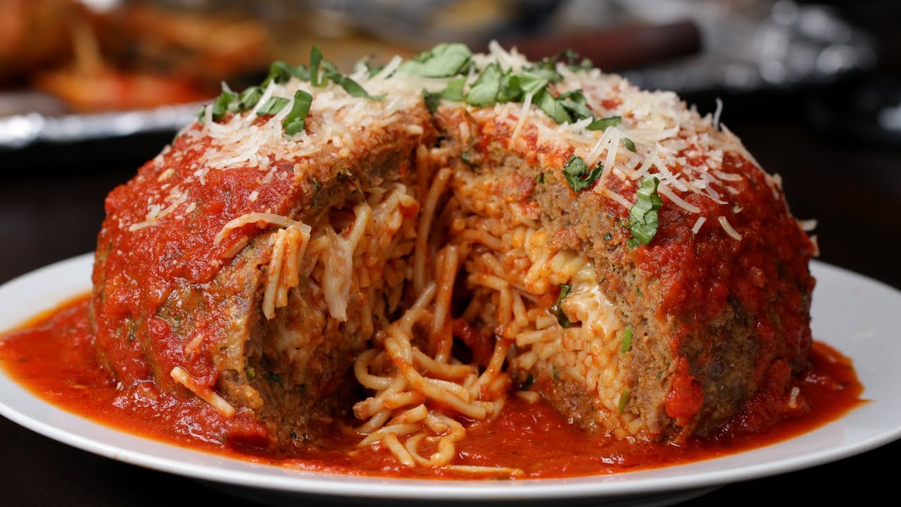 Giant Spaghetti-Stuffed Meatball | Tasty